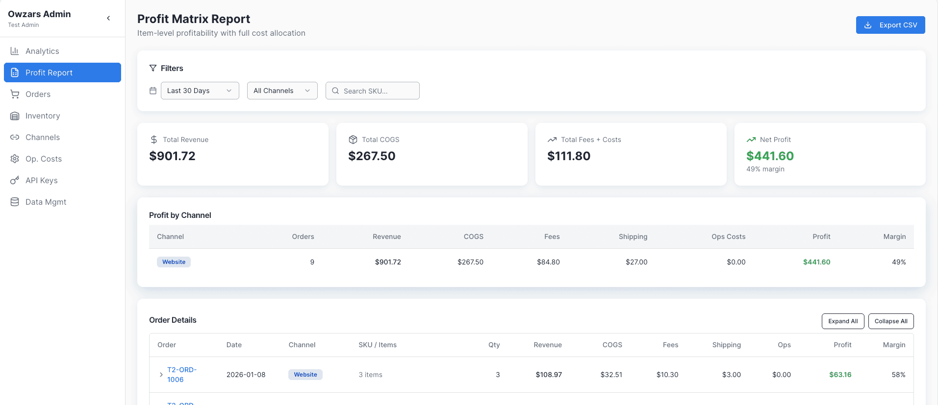 Stock Owl Orders Dashboard